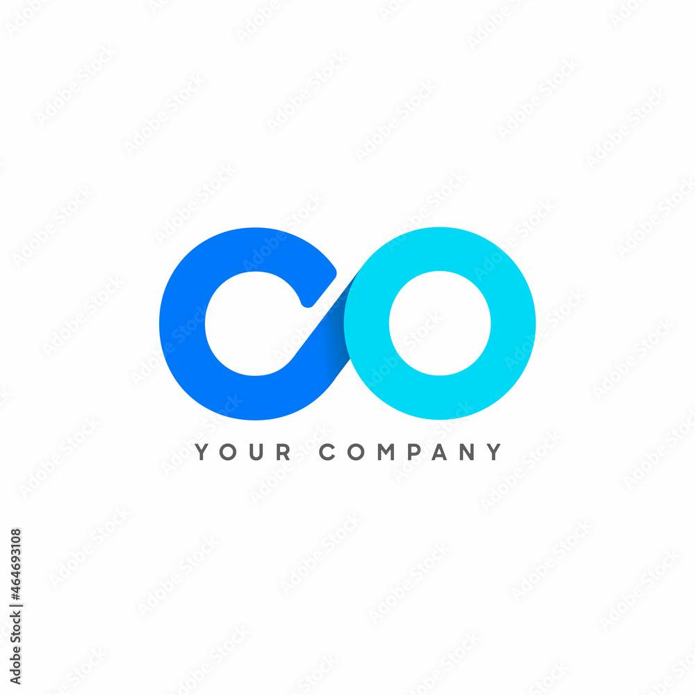 Poster Abstract Initial Letter C and O Linked Logo. Blue Gradient Circular Rounded Infinity Style Connected. Usable for Business and Technology Logos. Flat Vector Logo Design Template Element.
