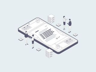 Business Partnership Isometric Illustration Lineal Grey. Suitable for Mobile App, Website, Banner, Diagrams, Infographics, and Other Graphic Assets.