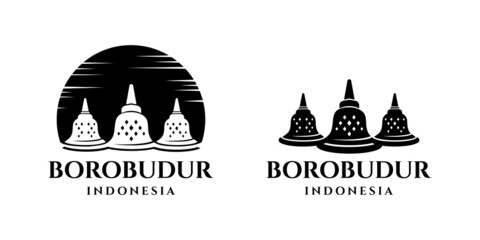 Stupa of borobudur temple indonesian heritage. Historical relics stone logo design inspiration - obrazy, fototapety, plakaty