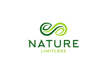 Infinity and leaf, nature limitless logo design inspiration template