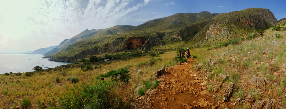 Riserva Naturale Orientata dello Zingaro panoramic view on a summer day, San Vito Lo Capo, Sicily, Italy
