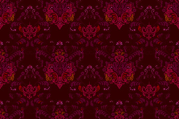 Seamless pattern with interesting doodles on colorfil background. Pano. Raster illustration.