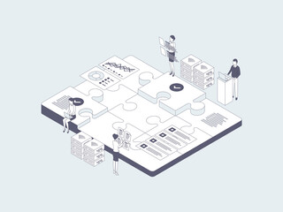 Business Teamwork Isometric Illustration Lineal Grey. Suitable for Mobile App, Website, Banner, Diagrams, Infographics, and Other Graphic Assets.