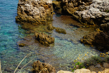 Clear mediterranean sea in Riserva Naturale Orientata dello Zingaro on a summer day, San Vito Lo Capo, Sicily, Italy