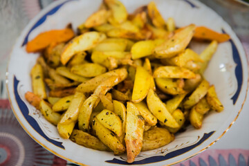 Detail of steamed potatoes, healthy food.