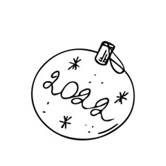 Doodle Christmas ball,hand drawn decoration,New Year toy,festive element.Use for holiday cards,coloring book, posters,banners,calendars,print.Outline drawing picture.Isolated.Vector illustration