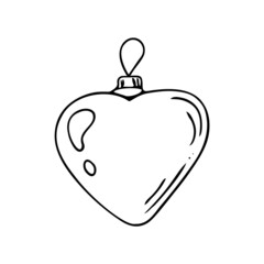 Doodle Christmas ball,hand drawn decoration,New Year toy,festive element.Use for holiday cards,coloring book, posters,banners,calendars,print.Outline drawing picture.Isolated.Vector illustration