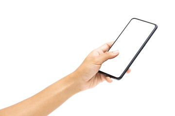 Smartphone in female hand isolated on white background