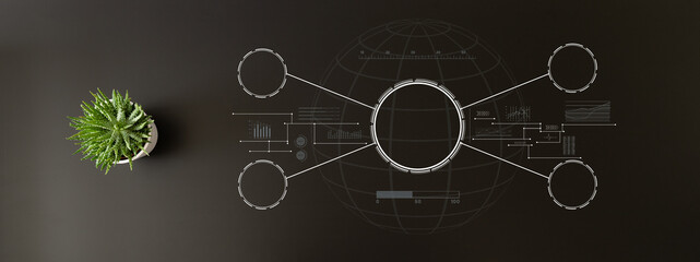 Fototapeta premium Green plant on a black table