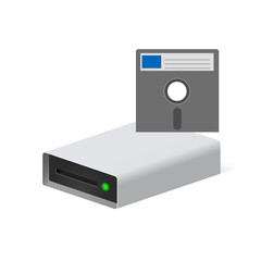 Fototapeta premium Volumetric floppy disk and disk drive for personal computer