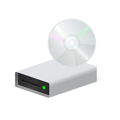 Volumetric disk drive with compact disc icon for personal computer