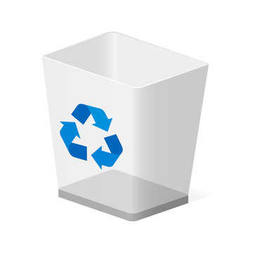 Trash bin or basket icon with recycle sign isolated on white background