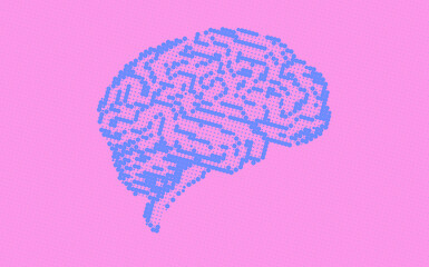 Halftone Brain Icon Logo Design Element Illustration