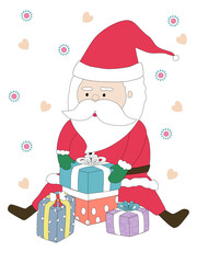 Merry Christmas with Santa Claus characters in various gestures Designed in doodle style for Christmas themes, decorations, cards, patterns, pillow patterns, t-shirts, stickers, digital print and more
