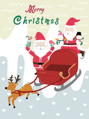 Merry  Christmas with Santa Claus and sleigh Designed in doodle style for Christmas themes, gifts, covers, decorate , cards, patterns, pillows, t-shirts, digital prints, digital paper and more 