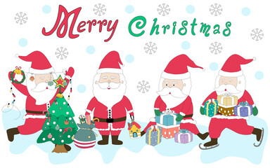 Merry Christmas with Santa Claus characters in various gestures Designed in doodle style for Christmas themes, decorations, cards, patterns, pillow patterns, t-shirts, stickers, digital print and more