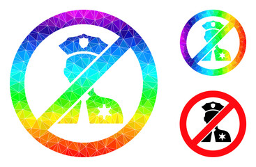 lowpoly no entry police icon with spectrum vibrant. Spectrum vibrant polygonal no entry police vector is filled from randomized bright triangles.