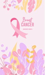 Vector Breast Cancer Awareness Month Poster Design. Stroke Pink Ribbon. October is Cancer Awareness Month