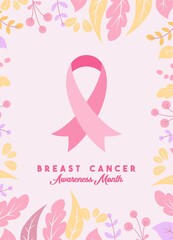 Vector Breast Cancer Awareness Month Poster Design. Stroke Pink Ribbon. October is Cancer Awareness Month