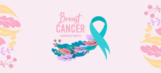 Fototapeta na wymiar Vector Breast Cancer Awareness Month Poster Design. Stroke Pink Ribbon. October is Cancer Awareness Month