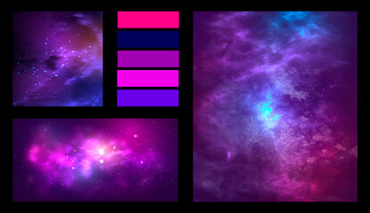 Space moodboard collage of vector illustrations. Purple galaxy layout for presentation