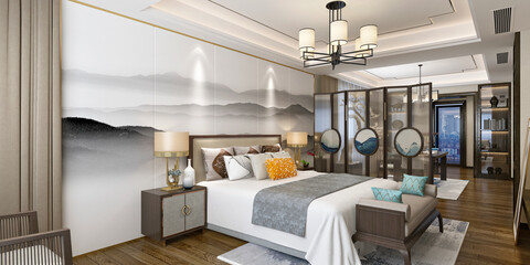 3d render of luxury hotel room