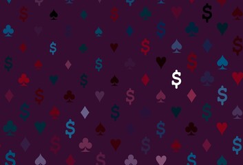 Dark blue, red vector background with cards signs.