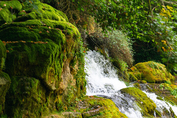 Close-up of small natural waterfall