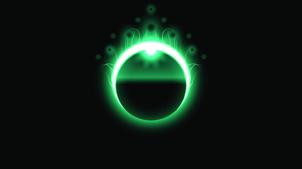 Sun Solar Eclipse Turquoise Fire Dark Background Vector Moon Design Style Space Science Glow Light