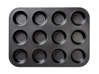 Muffin cake pan with non-stick coating isolated on a white background. 12-cup muffin baking tray. Empty cupcake bake ware for pie, tart, cake and pastries concepts. Kitchen utensils. - Powered by Adobe