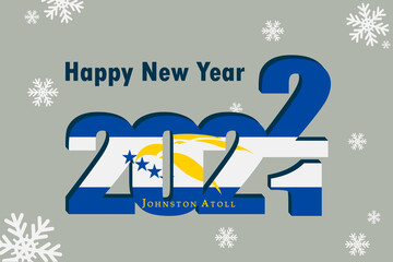 New Year's card 2022. In the photo: an element of the flag of Johnston Atoll. Festive inscription and snowflakes. It can be used as an advertising poster, postcard, flyer, invitation or website.