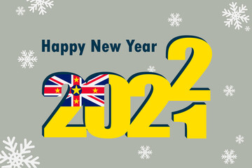New Year's card 2022. In the photo: the element of the flag of Niue. Festive inscription and snowflakes. It can be used as an advertising poster, postcard, flyer, invitation or website.
