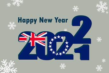 New Year's card 2022. In the photo: an element of the cook islands flag. Festive inscription and snowflakes. It can be used as an advertising poster, postcard, flyer, invitation or website.