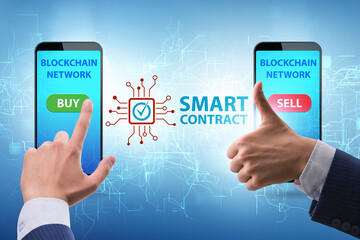 Businessman using mobile smartphones in smart contracts