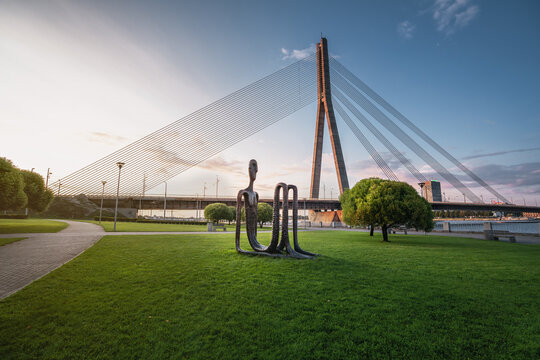 Riga Tower Counter Sculpture created in 2007 by Olga Shilova and Vansu Bridge - Riga, Latvia