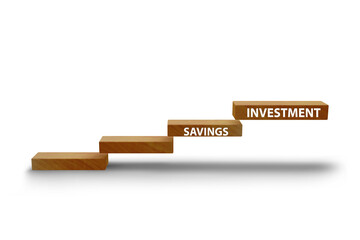 Concept of savings and investment with steps