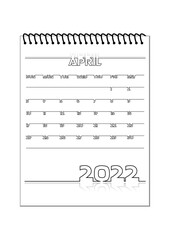 Set of 2022 Calendar: April. Black outline on white background. Vector illustration.