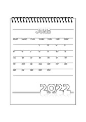 Set of 2022 Calendar: June. Black outline on white background. Vector illustration.
