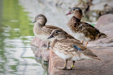 Three little mandarin duck