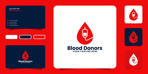 Fototapeta na wymiar blood donation logo design inspiration with infusion and blood drop concept template and business card design