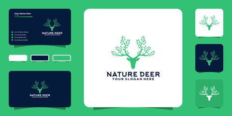 modern logo design inspiration, nature deer with tree antlers and business card