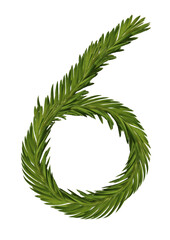 Number from a young spruce twig of a tender green color 1,2,3, without background
