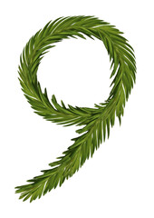 Number from a young spruce twig of a tender green color 1,2,3, without background