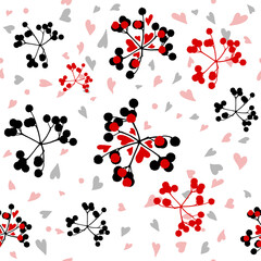 Seamless background of berries and hearts. Vector illustration