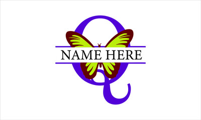 Q Alphabet Butterfly abstract monogram vector logo template