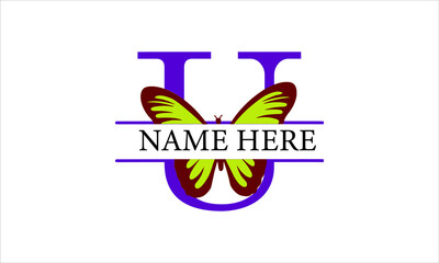 U Alphabet Butterfly abstract monogram vector logo template