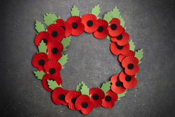 World War remembrance day. Red poppy is symbol of remembrance to those fallen in war. Red poppies...