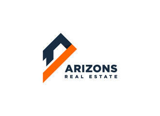 Dark Blue Orange House Realestate Letter A Logo with a home icon. Flat Vector Logo Design Template. letter A logo design or r real estate logo concept