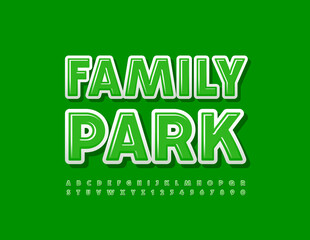 Vector Green Banner Family Park. Modern Glossy Font. Elegant Alphabet Letters and Numbers