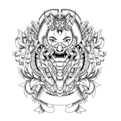 Illustration of japanese culture Geisha with mecha theme, perfect for t-shirt design, merchandise design, logo design, etc.